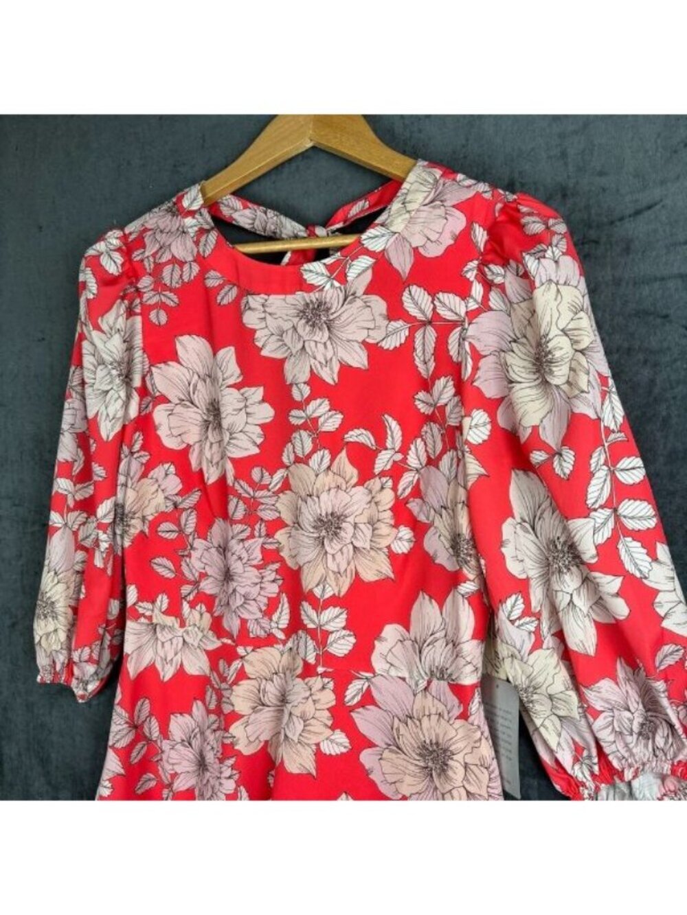 Eliza J Dress Women's 8 Pink Floral 3/4 Sleeves A-Line Pockets Long Sleeve Midi